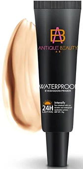 Tube of Antique Beauty Waterproof Eyeshadow Primer with a beige swatch.