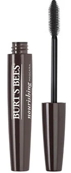 A tube of Burt’s Bees 100% Natural Nourishing Mascara in Classic Black with the wand displayed alongside the closed container.