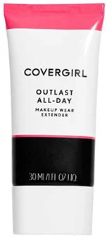 Covergirl Outlast All-Day Makeup Wear Extender primer tube with pink and black accents.