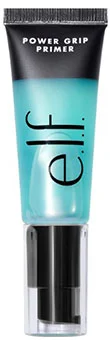 A tube of e.l.f. Power Grip Primer featuring a sleek design with a blue gradient color and black cap designed to enhance makeup wear and application.