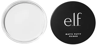 e.l.f. Matte Putty Primer in a round jar featuring a lightweight, velvety formula.