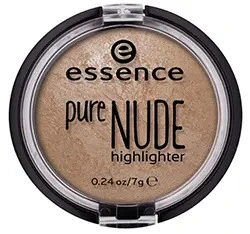 Essence Pure Nude Highlighter in compact packaging, showcasing makeup product design.