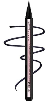 Maybelline Hyper Easy No Skip Liquid Pen Eyeliner with a swirled line sample featuring a flexible brush tip.