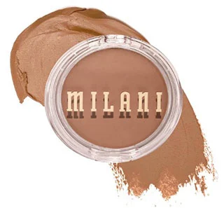 Milani Cheek Kiss Cream Bronzer with product swatch in a rich brown shade.