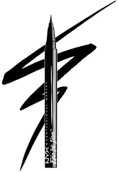 NYX Professional Makeup Epic Ink Liner in black with bold strokes showcasing its waterproof liquid eyeliner precision.