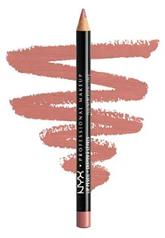 A close-up image of the NYX PROFESSIONAL MAKEUP Slim Lip Pencil in the shade Peakaboo Neutral showcasing the pencil alongside a swatch of the creamy nude shade on a light background.