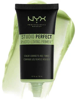 Tube of NYX Professional Makeup Studio Perfect Photo Loving Primer with green color correcting formula.