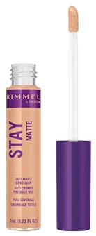 Rimmel London Stay Matte Concealer with applicator wand, showcasing product branding and packaging.