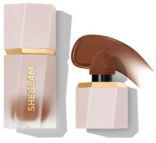 A SHEGLAM Sun Sculpt Cool Toned Liquid Contour Stick displayed alongside its applicator showcasing a sleek design and rich brown contour shade.