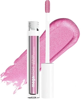 Wet n Wild Mega Slicks Lip Gloss in pink shade with applicator, showcasing glossy texture.